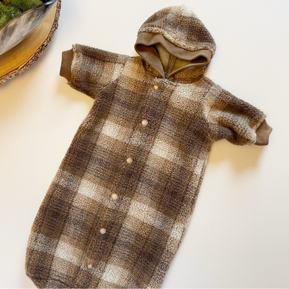 Old Navy Plaid Sherpa Fleece Hooded Winter Bunting | 0-3m